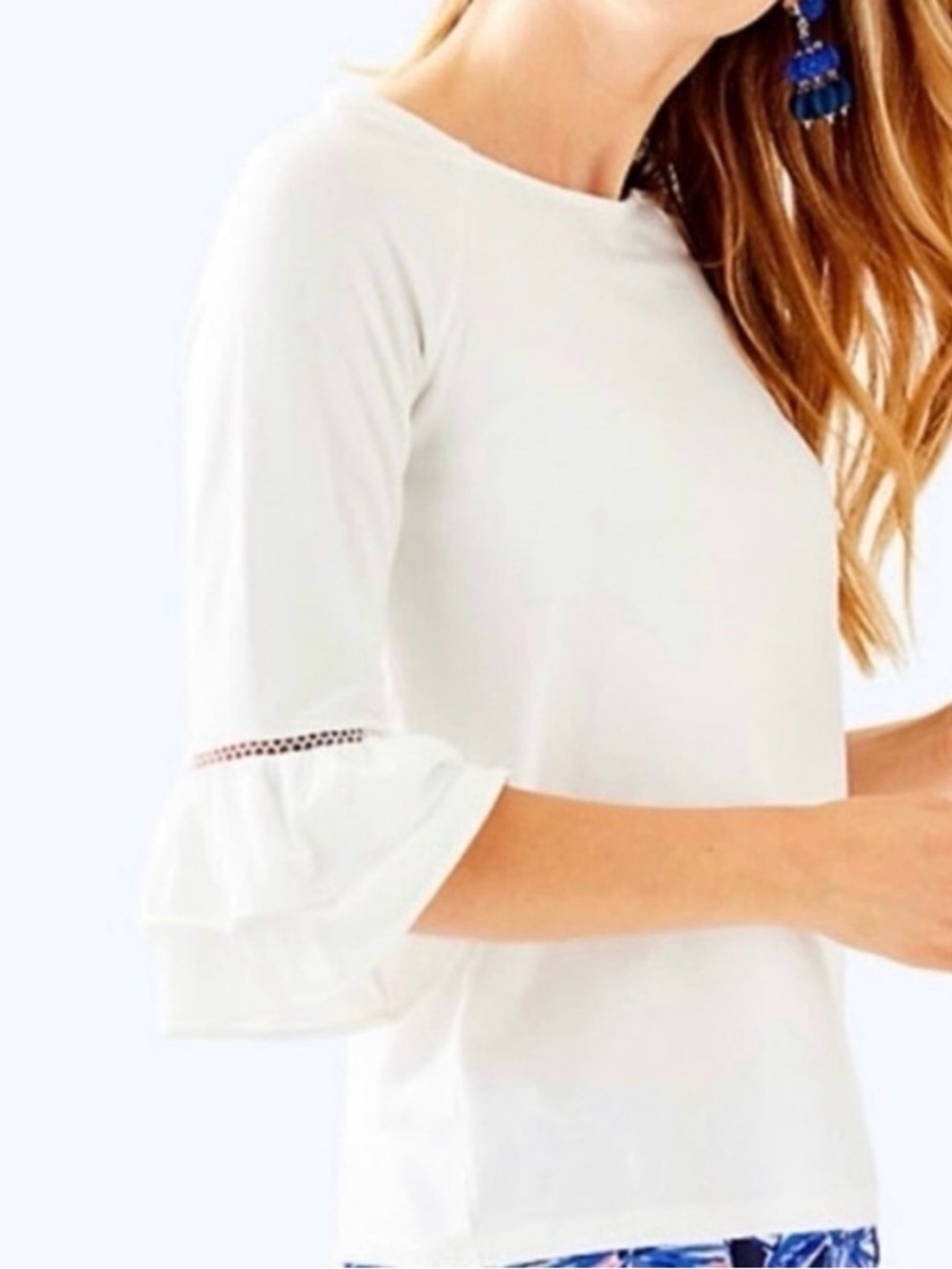 Lilly Pulitzer White Laddie  Ruffle Sleeve Top